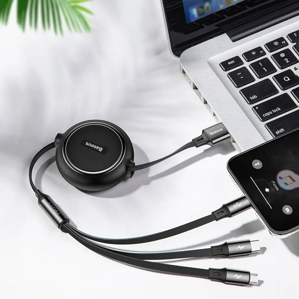 Кабель Baseus Golden Loop 3 in 1 Elastic Cable USB Type-C/Lightning/MicroUSB 3.5A 1.2m CAMLT-JH01 Black - фото 6