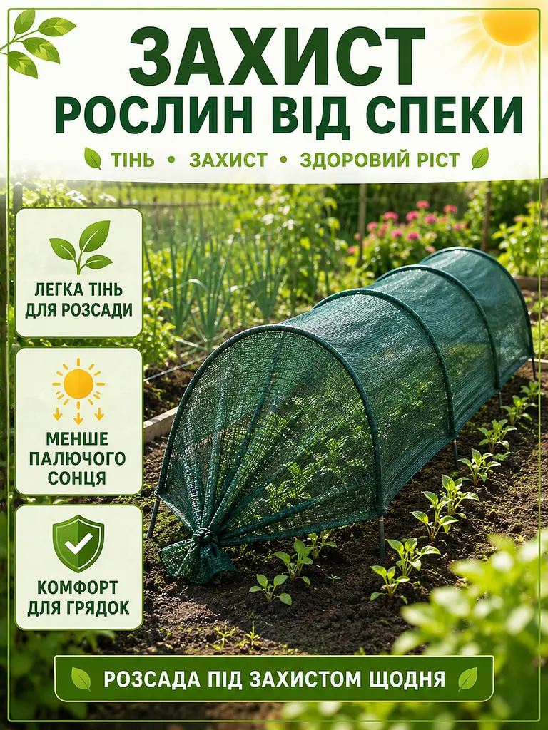 Затіняюча сітка з дугами для грядок 3 м × 40 см зелена, садове укриття для рослин (49675911) - фото 2