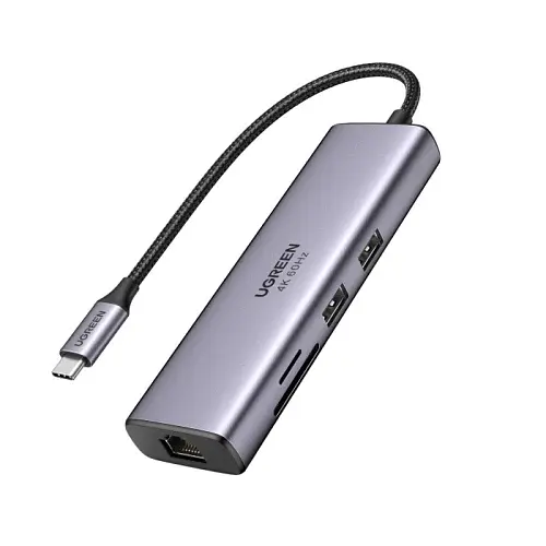 Хаб USB Ugreen CM512 Type-C 3.1 to 2xUSB 3.0, HDMI 4K, GLan, SD/TF (60515)