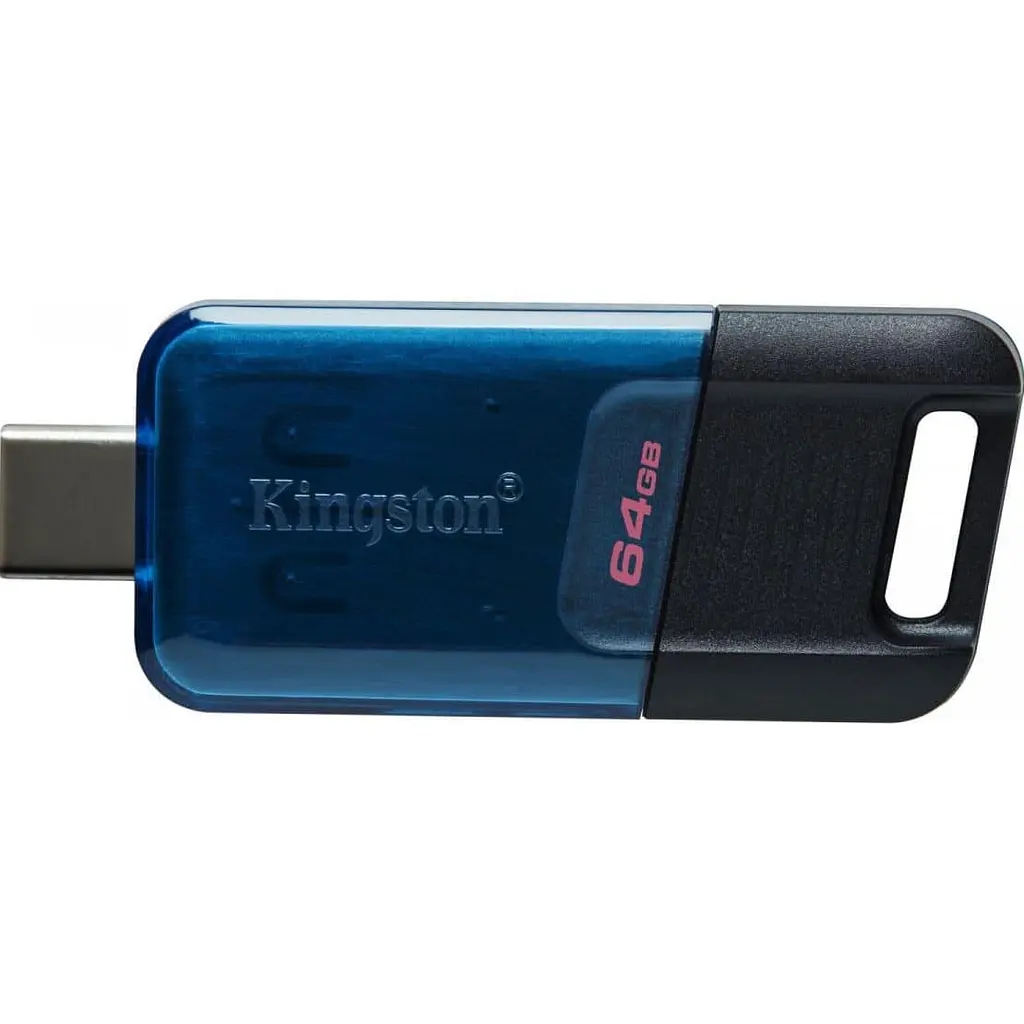 USB Flash Kingston 64GB USB 3.2 Data Traveler 80M Type-C Black/Blue, Retail - фото 3