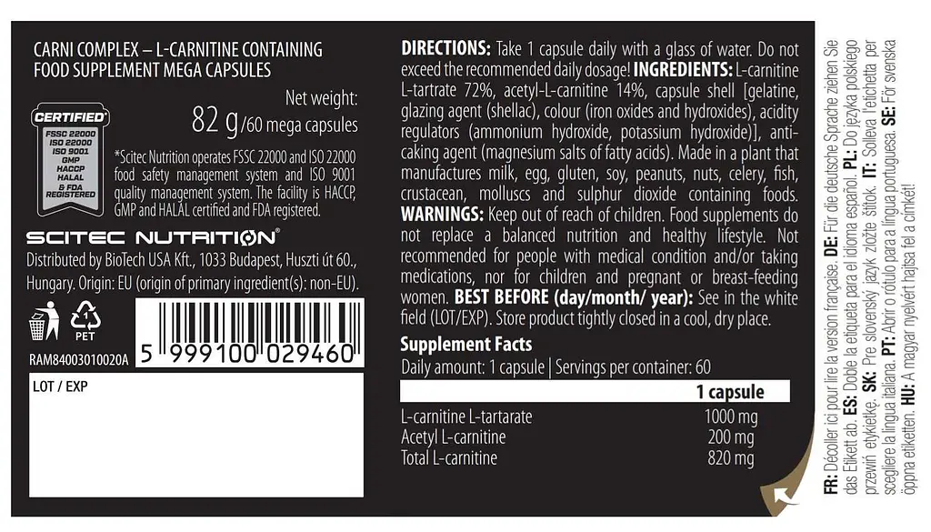 Карнитин Scitec Nutrition Carni Complex 60 капсул - фото 3