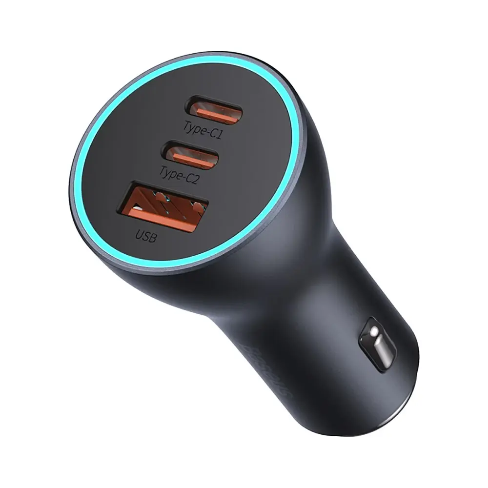 Автомобільний зарядний пристрій Baseus золотистийen Contactor Triple Fast Charger 65W 2xUSB-C/USB-A Dark сірий