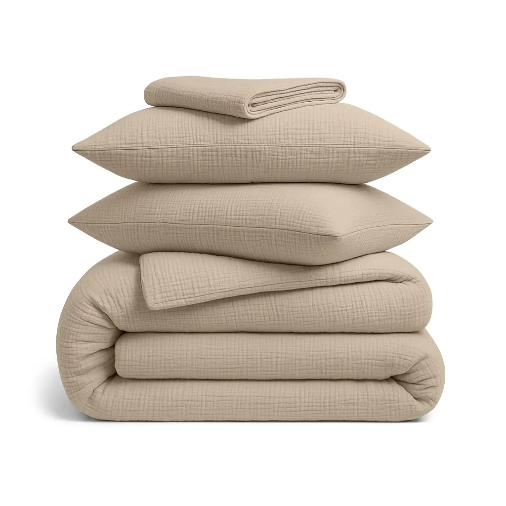 Двоспальна постільна білизна муслін з простирадлом на резинці BEIGE COSAS (2200000008367)