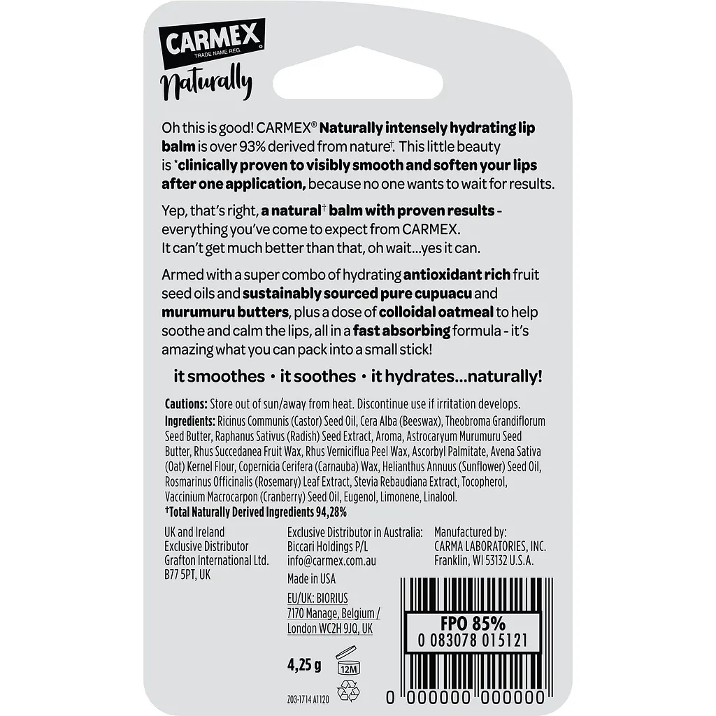 Бальзам для губ в стике Carmex Naturally со вкусом ягод 4.25 г - фото 4