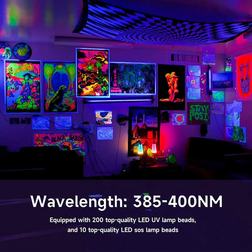 Black Light Spotlight 60 Вт, WINNIW 120 LED УФ-лампа з чорним світлом, що перезаряджається ультрафіолетове світло для вечірки - фото 2