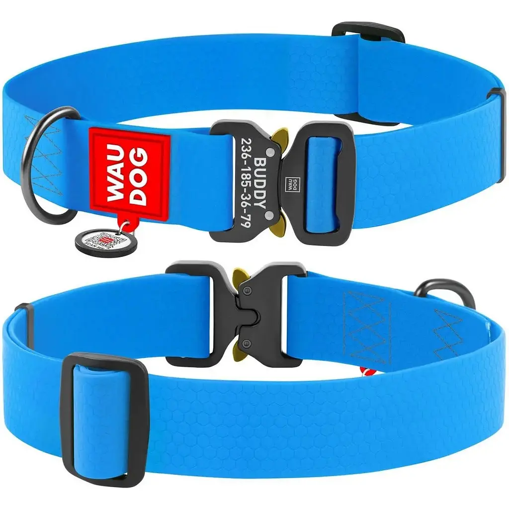Ошейник для собак Waudog Waterproof, коллартекс, водостойкий, с QR паспортом, 43-70х4 см, голубой - фото 3
