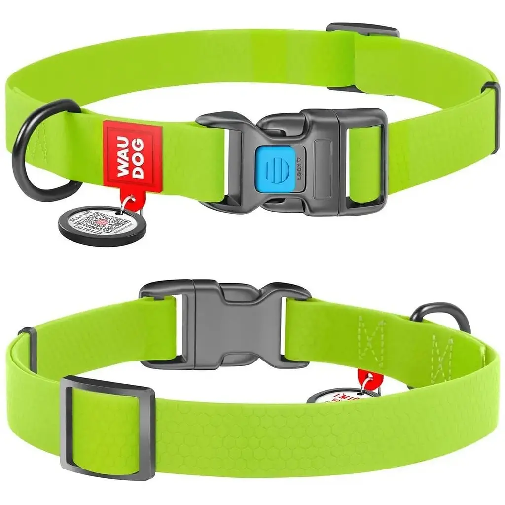 Нашийник для собак Waudog Waterproof, коллартекс, водостійкий, з QR паспортом, пластикова пряжка-фастекс, 31-49х2,5 см, салатовий - фото 3