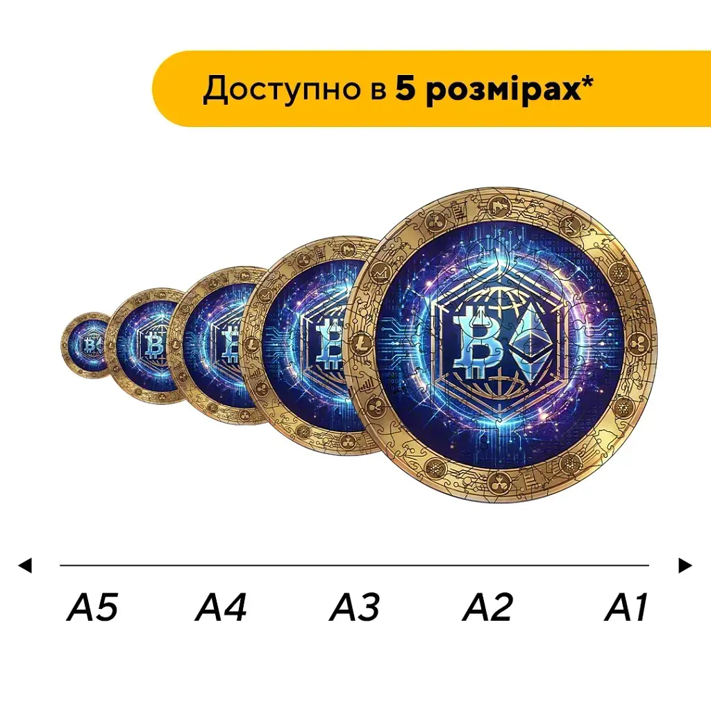 Дерев'яний фігурний пазл puzzlean Криптовалюта, А3, Дерев'яна коробка 200 елементів - фото 2
