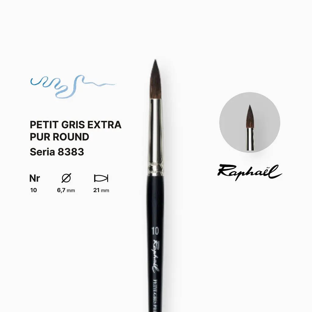 Пензель білка кругла Raphael Petit Gris Extra Pur, №10, професійний, коротка ручка - фото 2