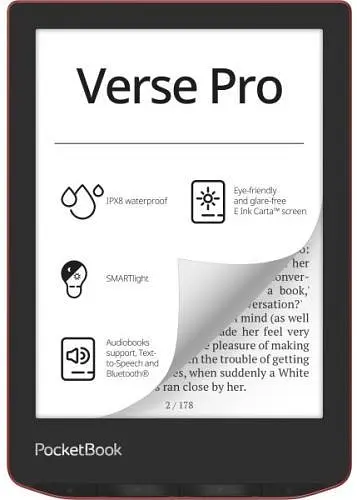 Електронна книга 6' PocketBook Verse Pro, Passion Red, WiFi, 1448x1072 (E Ink Carta), 512Mb / 16Gb, сенсорний екран, 16 градацій