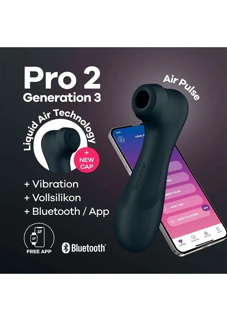 Стимулятор Satisfyer - Pro 2 Generation 3 Connect App Вакуумний смарт для клітора з вібрацією та Liquid Air чорний - фото 9