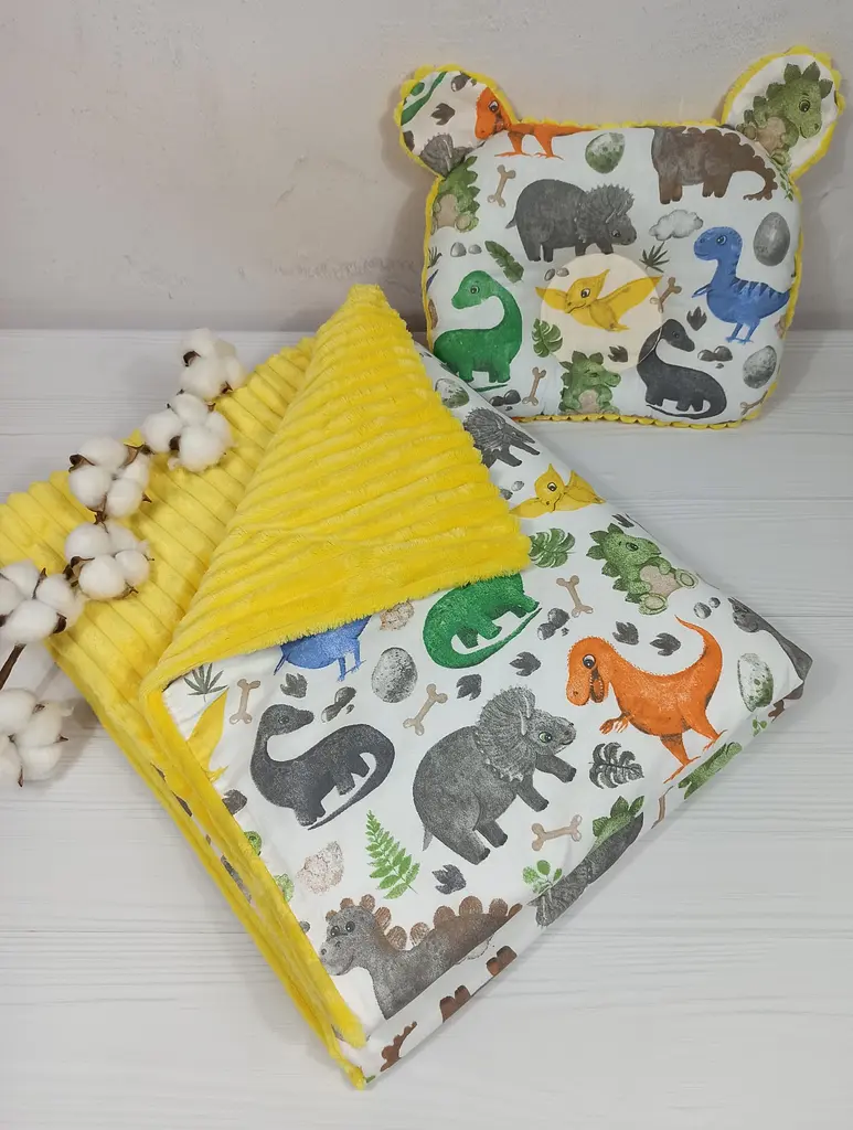 Плед для немовлят із знімним утеплювачем та подушка a.l.babybox Діно Жовтий