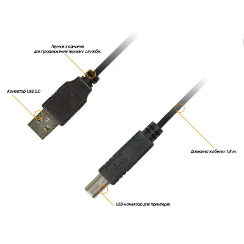 Кабель для принтера USB 2.0 AM/BM 1.8m Piko (1283126474033) - фото 2