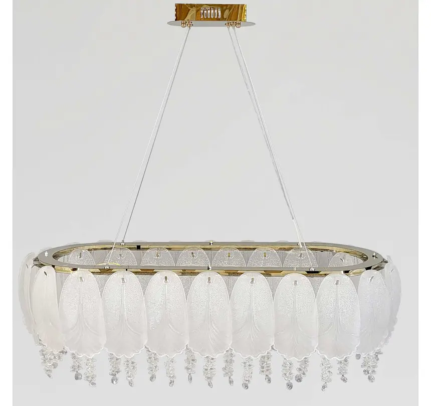 Овальна золота LED люстра Artlight 7097/80*35GD зі скляним листям та прозорим декором 110W - фото 2