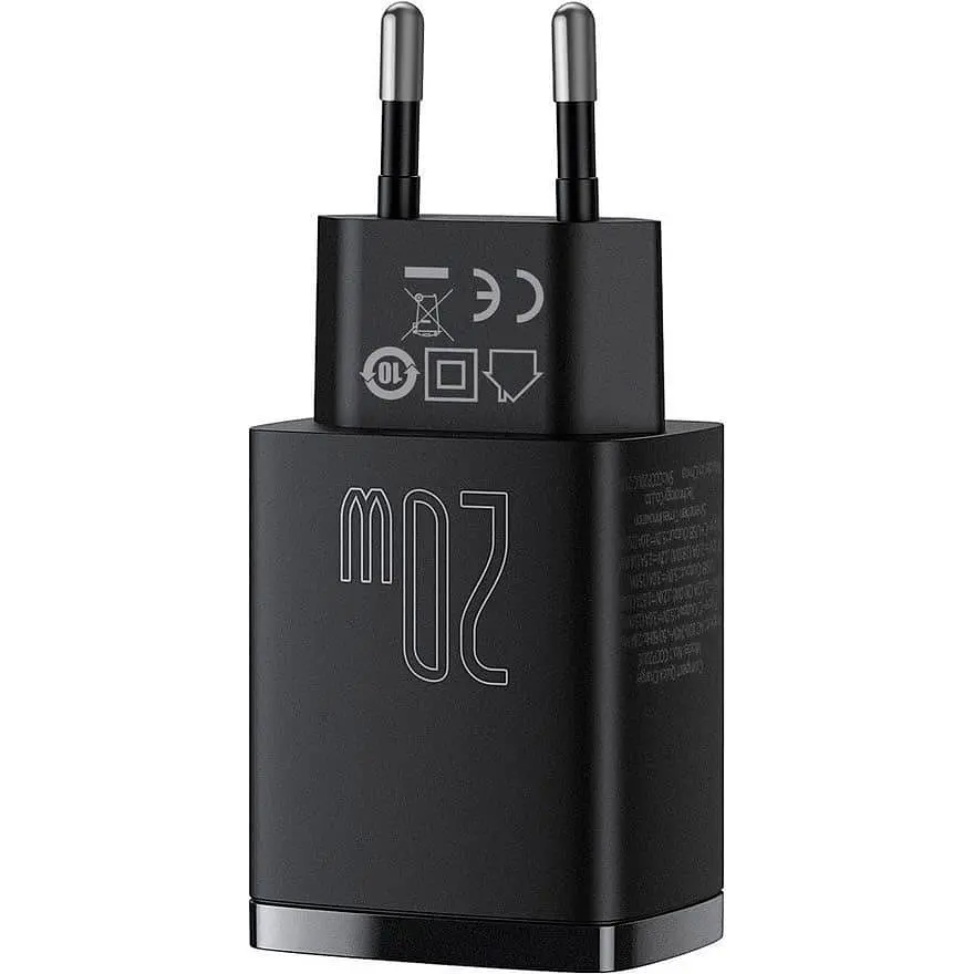 Зарядний пристрій Baseus Compact Quick Charger 20W QC+ PD (1Type-C + 1USB) black (CCXJ-B01) - фото 3