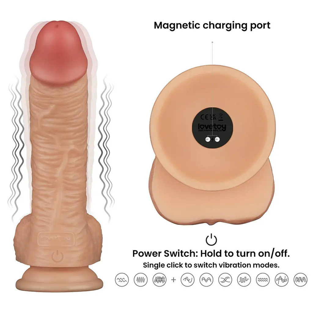 Реалістичний вібратор Vibrating Power Basics Cock 8.5" тілесний - фото 11