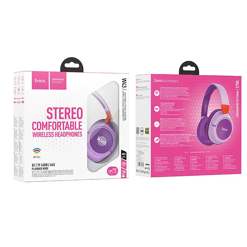 Навушники бездротові Hoco W43 Adventure BT headphones накладні до 25 годин фіолетові - фото 5