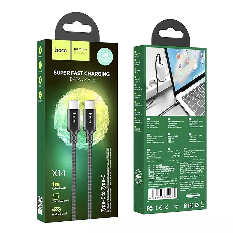 Зарядний кабель швидкого заряджання Hoco X14 Double Speed на 60W з роз'ємом Type-C to Type-C чорний - фото 10