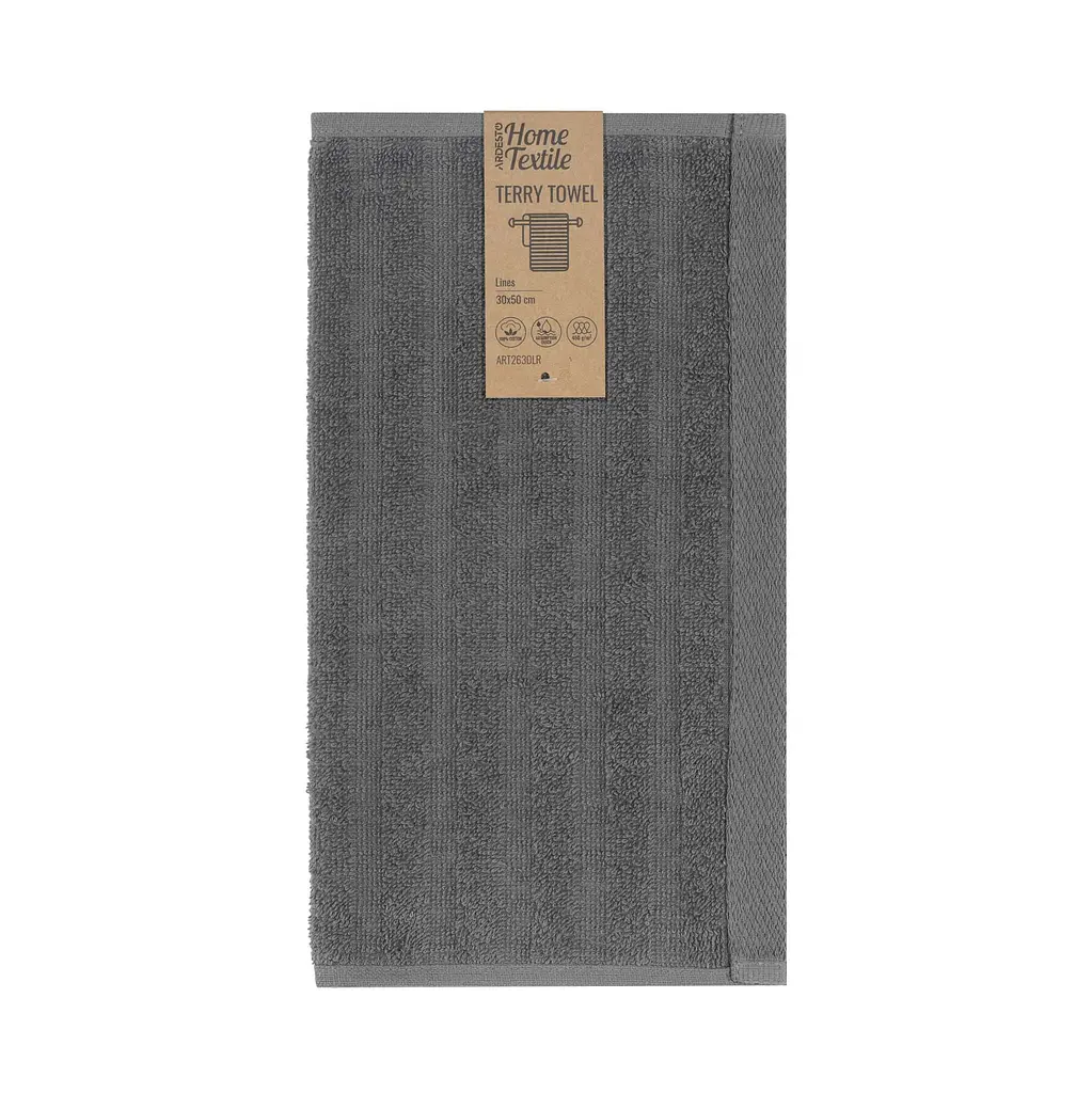 Рушник махровий Ardesto Lines, 30х50см, 100% бавовна, темно-сірий (ART2630LR)