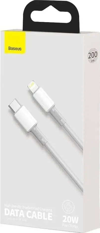 Кабель Baseus High Density Braided Type-C to Lightning PD 20W (2m) white (CATLGD-A02) - фото 5