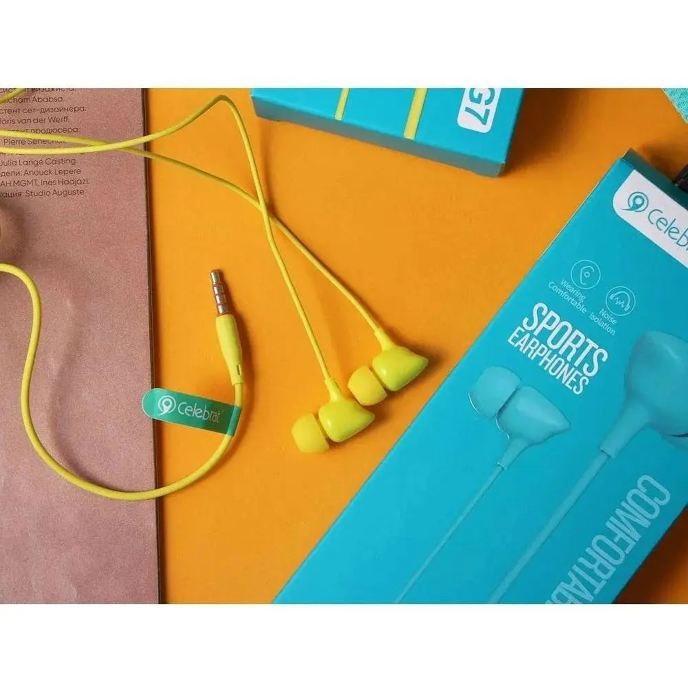 Наушники внутриканальные Celebrat G7 с микрофоном и кнопкой на пульте желтые - фото 5