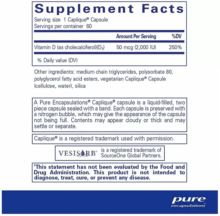 Витамин Pure Encapsulations Vitamin D3 VESIsorb 60 капсул - фото 2