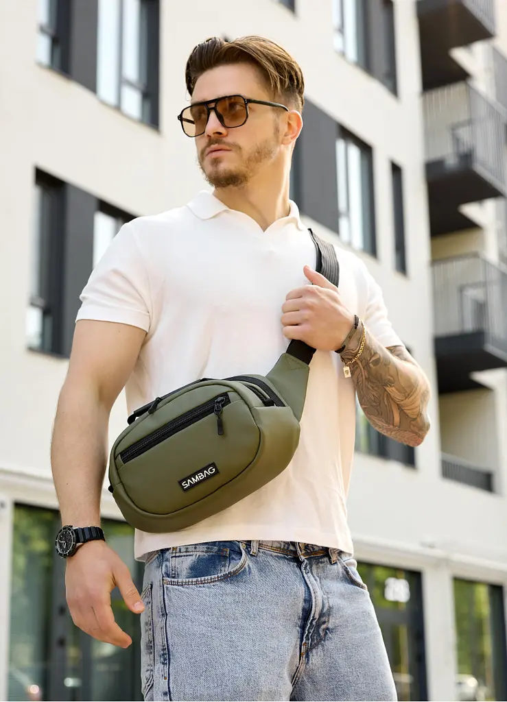 Сумка через плече бананка Sambag Flex хакі 30 × 17 × 10 см (85351019m) - фото 2