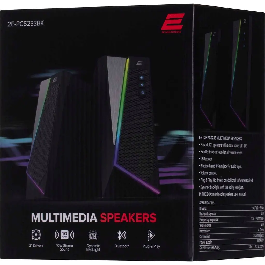 Акустична система 2E PCS233 RGB 2.0 USB Black (2E-PCS233BK) [99449] - фото 5