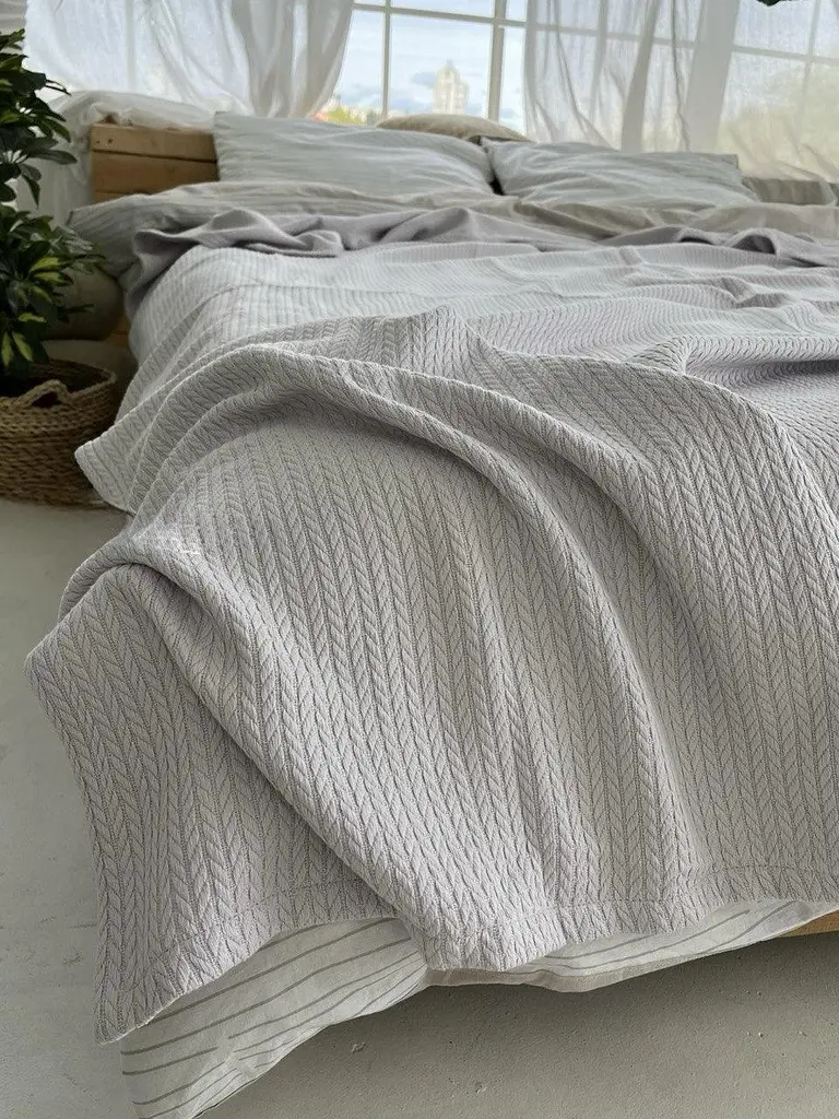 Покривало Zeintex Косичка бавовняне світло-сіре 230х300 см - фото 2