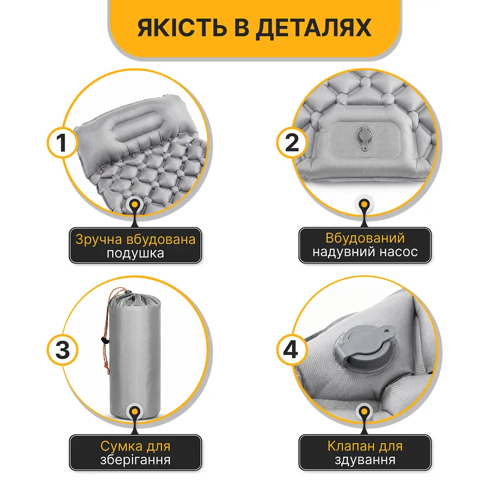Надувний похідний килимок матрац LEOBRO Air Mat 190 x 60 см Grey (LB-1094) - фото 4