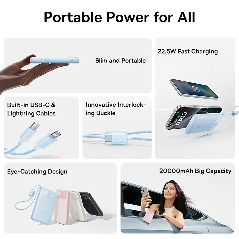Зовнішній акумулятор Baseus EnerFill FC11 Digital Display Power Bank with Dual Built-in Cables 10000mAh 22.5W Cosmic Black (E0027R04) - фото 8