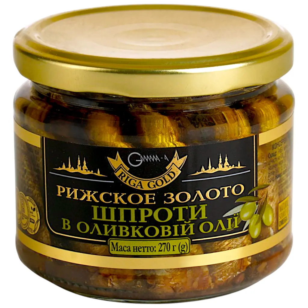 Шпроти Riga Gold Ризьке Золото в оливковій олії 270 г (941861) - фото 2