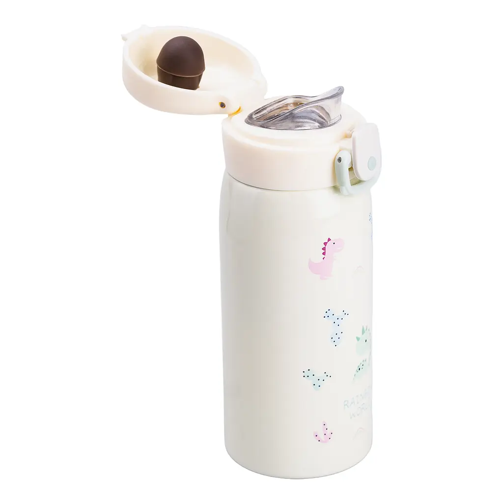 Термос Happy Life Dinosaur HP28490 із кришкою фліп топ 350 мл, молочний - фото 2