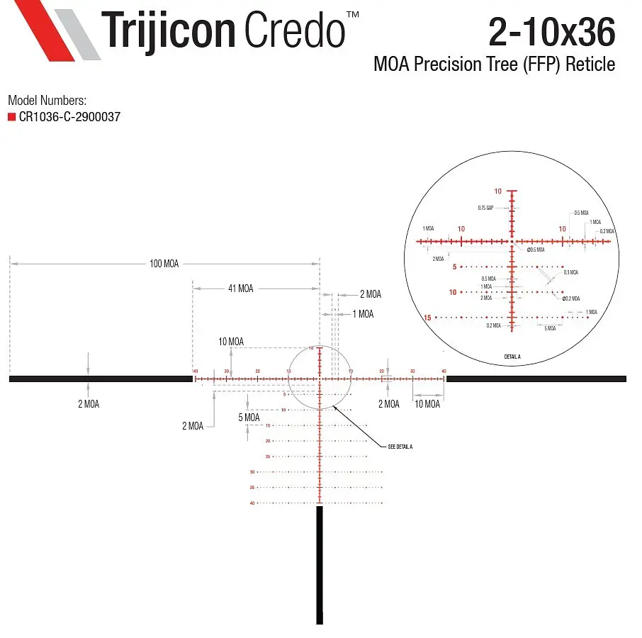 Приціл оптичний Trijicon Credo 2-10x36 (30 мм) illum. MOA Tree Crosshair FFP Red - фото 8