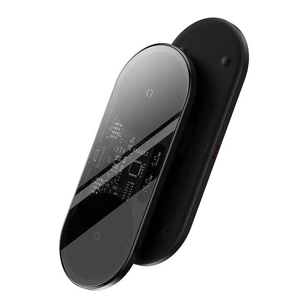 Бездротовий зарядний пристрій Baseus Digital LED Display 2-in-1 Wireless Charger 20W WXSX010001 Black - фото 2