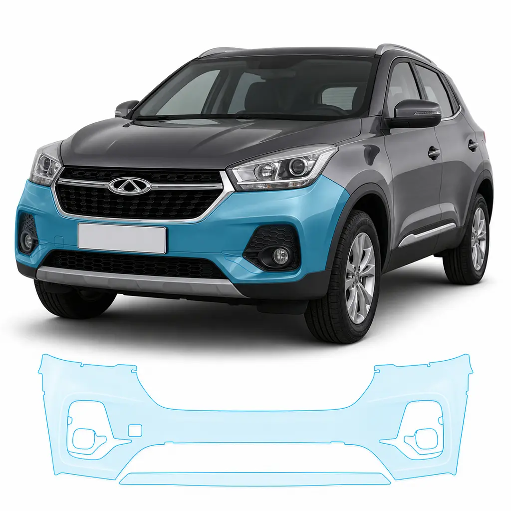 Антигравійна захисна бронеплівка за лекалами для Chery Tiggo 4 I 2017-2022 - передній бампер