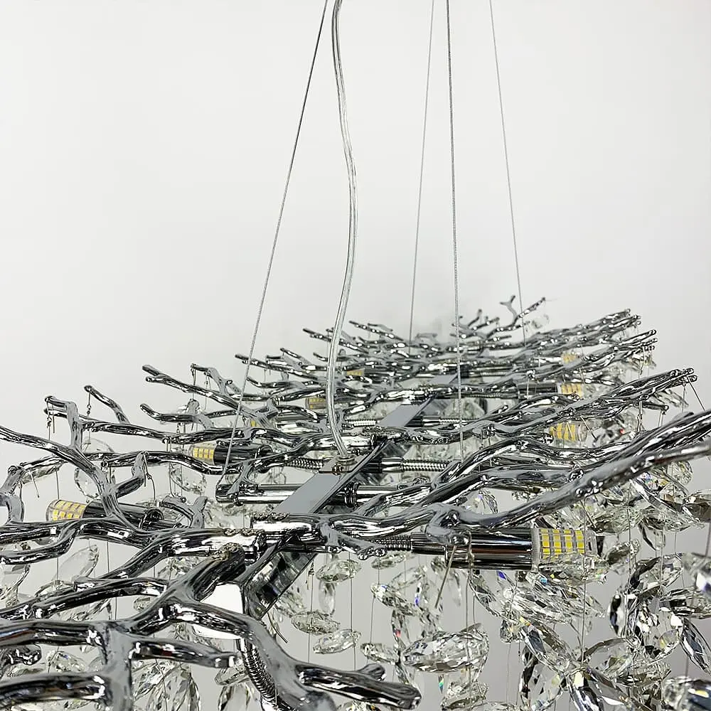 Удлиненная серебряная люстра DIAMINA с хрустальными камнями в корпусе 150 см | Ст. 33007-L1500*400 CH | Line F - фото 2