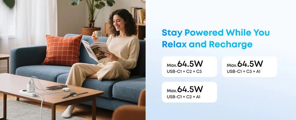 Мережевий зарядний пристрій Anker Charger 70W, 3xUSB-C, 1xUSB-A, Чорний (A121CG11) - фото 3