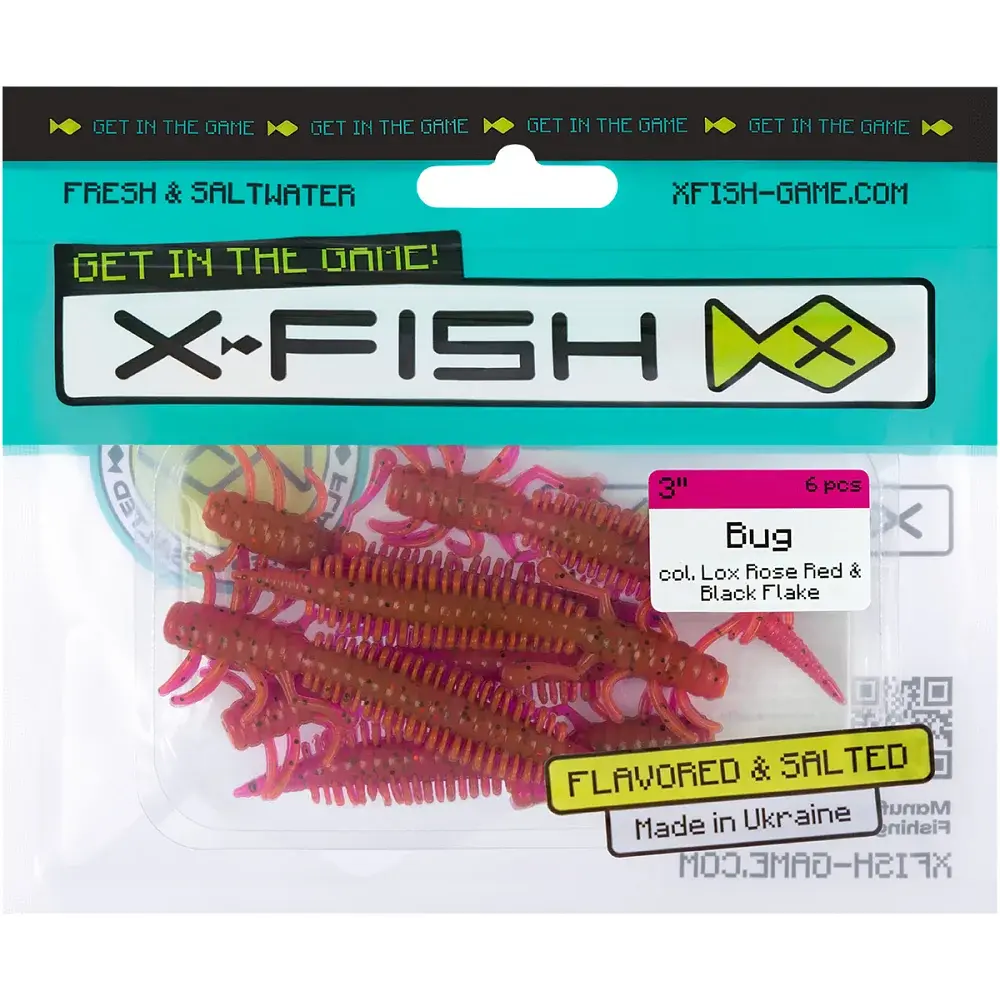 Силікон X-Fish Bug 3" Lox Rose Red & Black Flake (6шт/уп) - фото 2