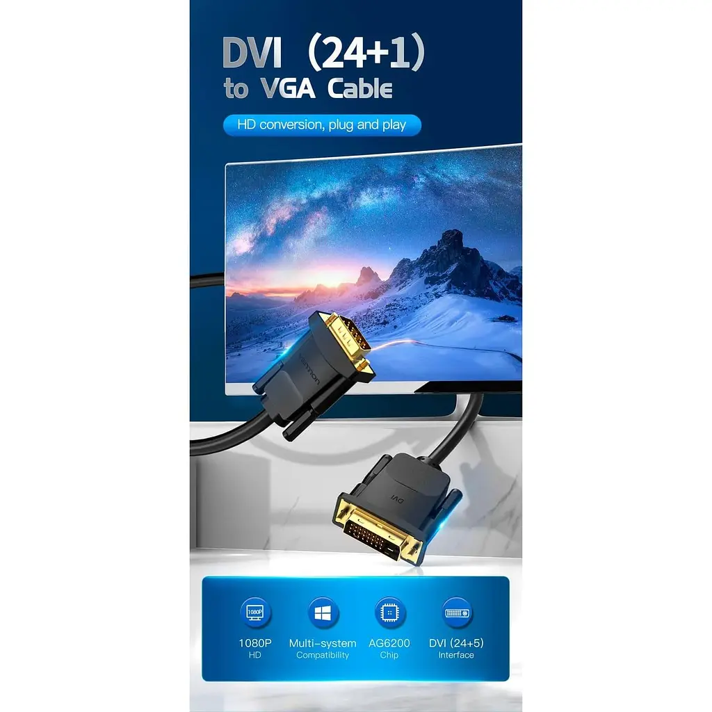 Кабель Vention DVI-VGA 1.5 м (EABBG) - фото 3