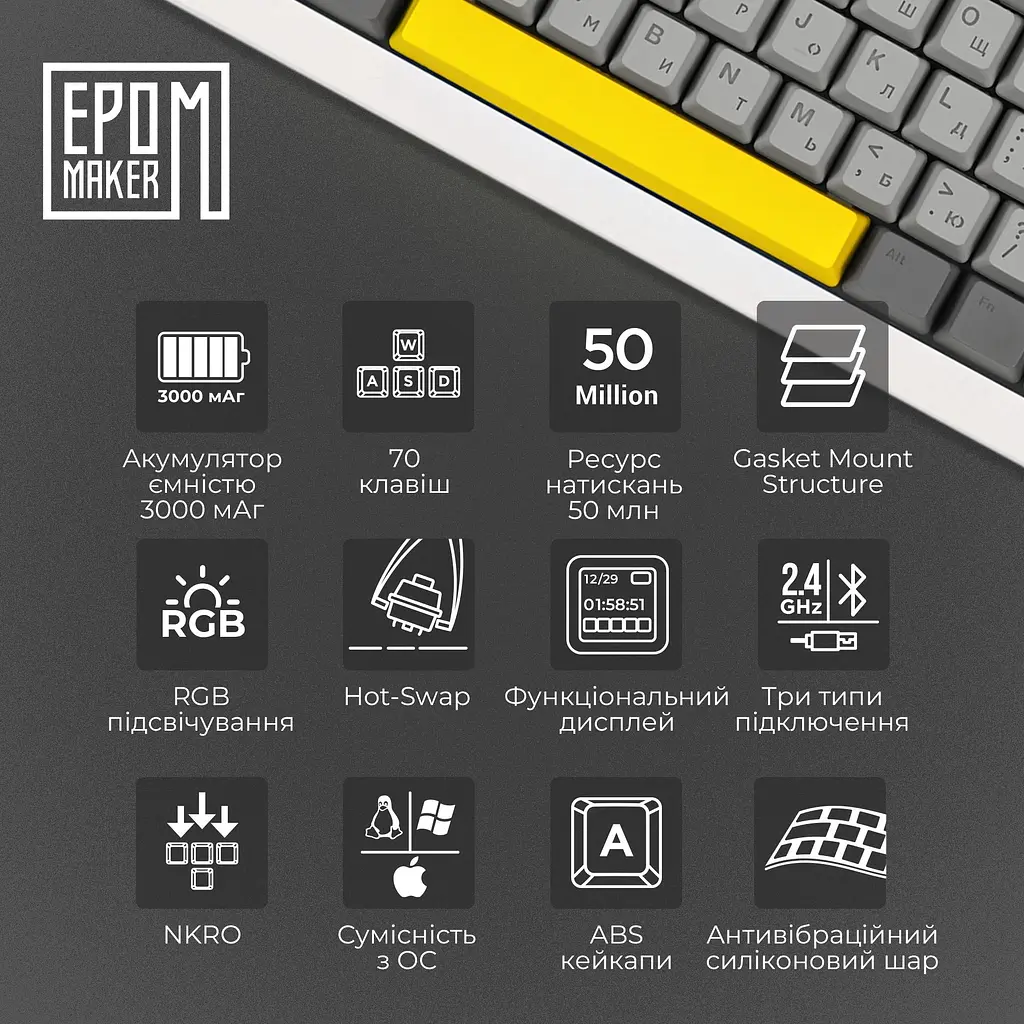 Клавіатура Epomaker Shadow-X Mulan White механічна бездротова (SHX-W-M) - фото 16