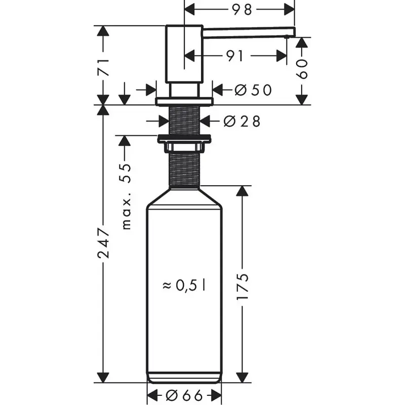 Дозатор кухонний Hansgrohe A41 500 ml врізний хром 40438000, Хром - фото 2
