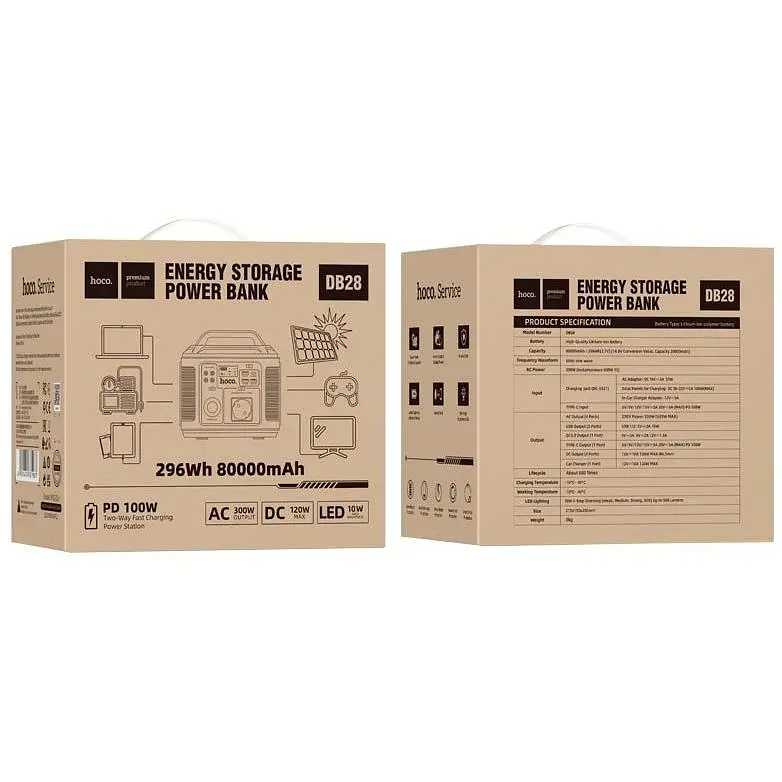 Портативная электростанция Hoco DB28, 80000 mAh, 300W, 3USB, Type-C, AC, PD, QC, black - фото 3