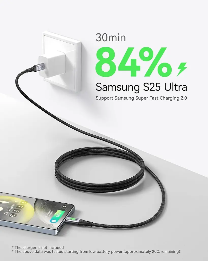 Кабель нейлоновий INIU DI-D5CC USB-C 100 Вт швидка зарядка 2 м чорний (SKU-171) - фото 5