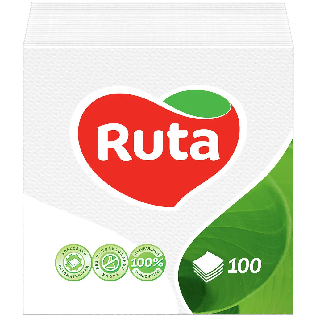 Серветки столові Ruta 1 шар білі 24 х 24 см 100 шт. (4820023740495)