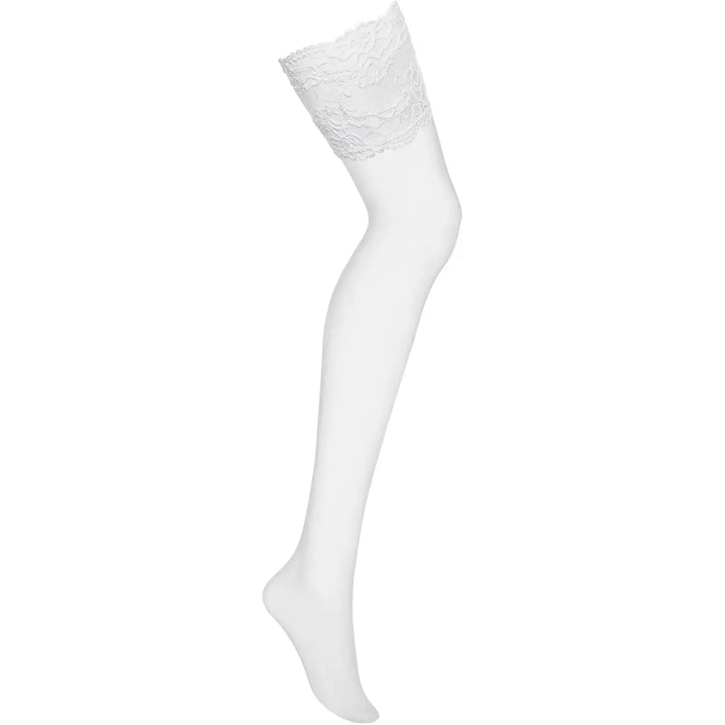 Панчохи під пояс із широким мереживом Obsessive 810-STO-2 stockings L/XL, білі - фото 3
