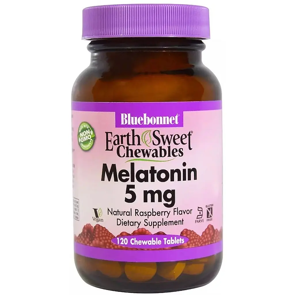 Мелатонін Bluebonnet Nutrition Earth Sweet Chewables зі смаком малини 5 мг 120 таблеток - фото 1