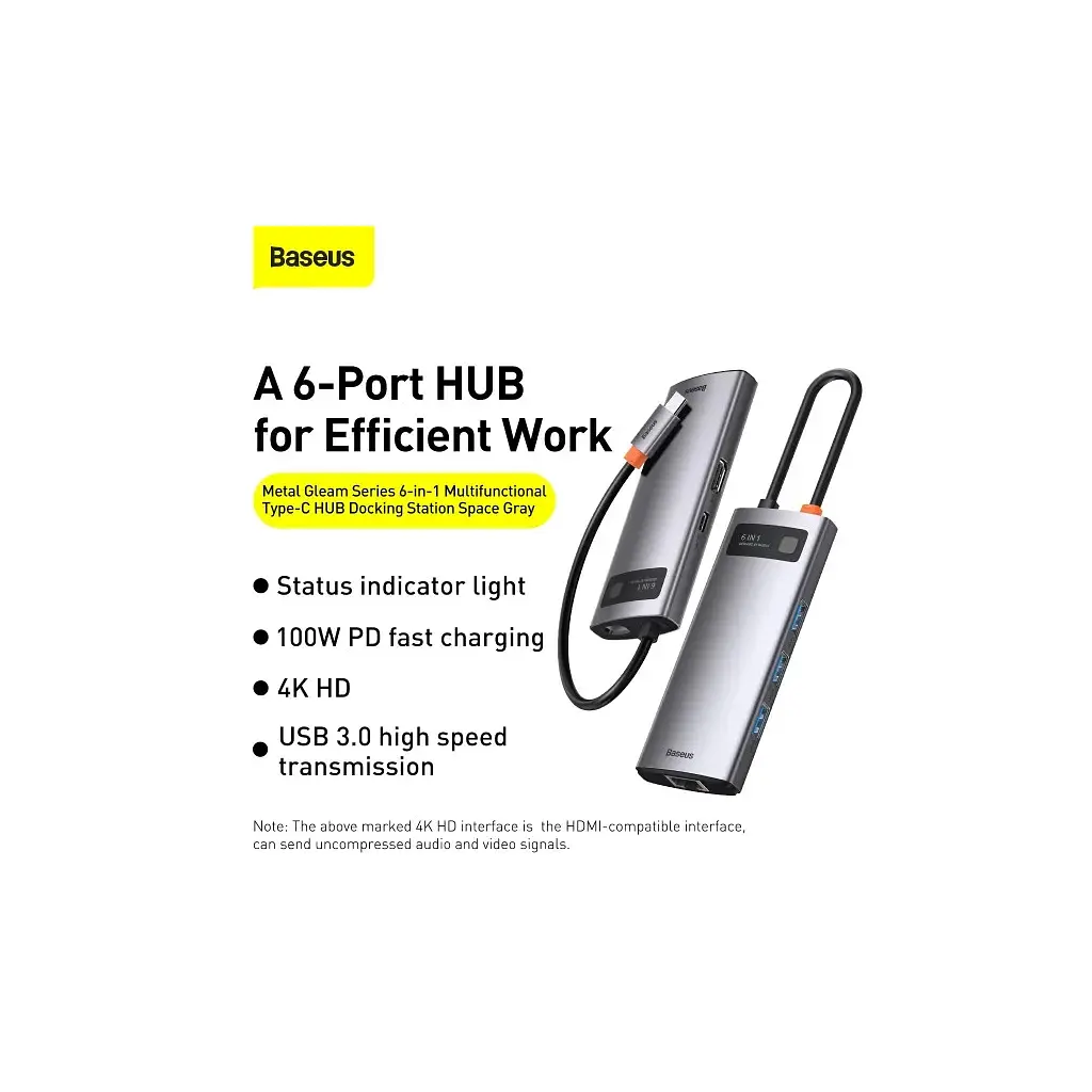Концентратор Baseus USB-C 6-in-1 (CAHUB-CW0G) - фото 10