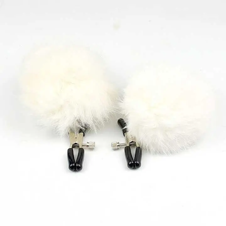 Затискачі для сосків з хутром Pom Pom Nipple Clamps регульовані Червоні - фото 4