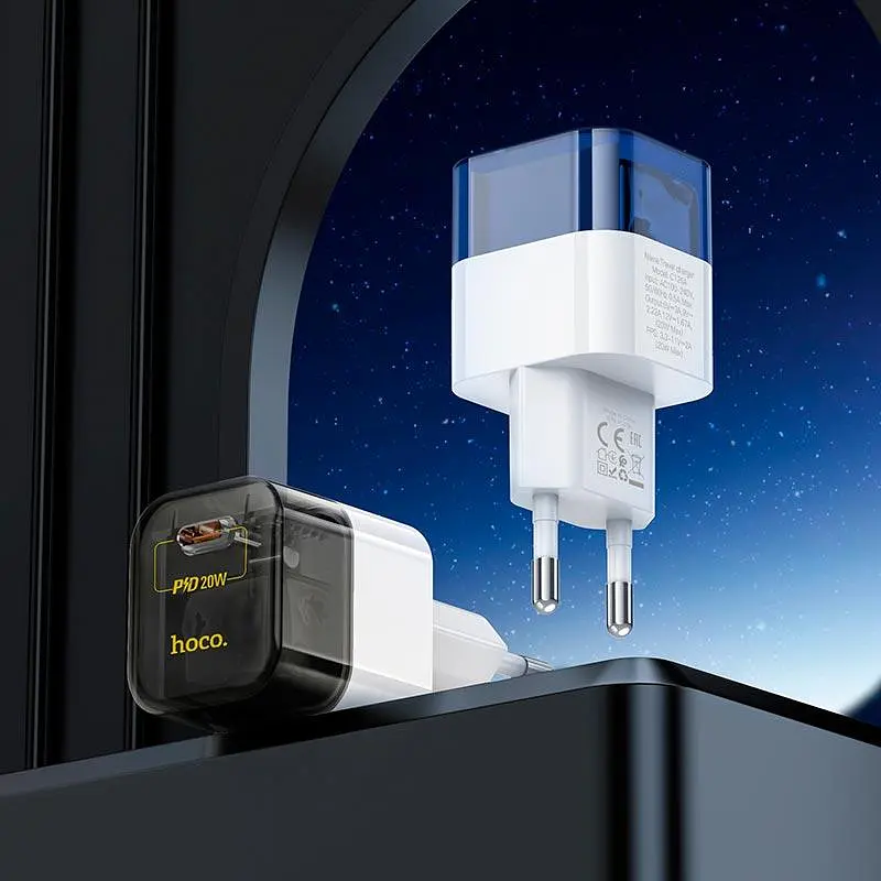 Адаптер мережевий HOCO Type-C to Lightning cable Transparent tribute single-port C125A |1Type-C, PD/QC, 20W/3A| - фото 2